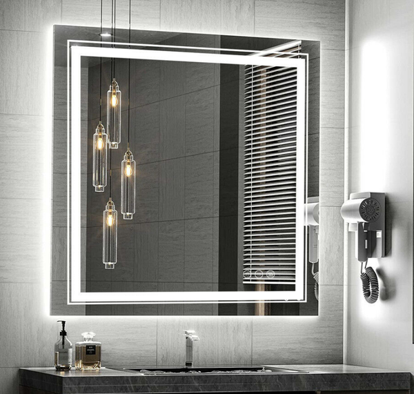 LED Bathroom Mirror Square HD Vanity Makeup Dimmable Anti-Fog Front Lit Backlit