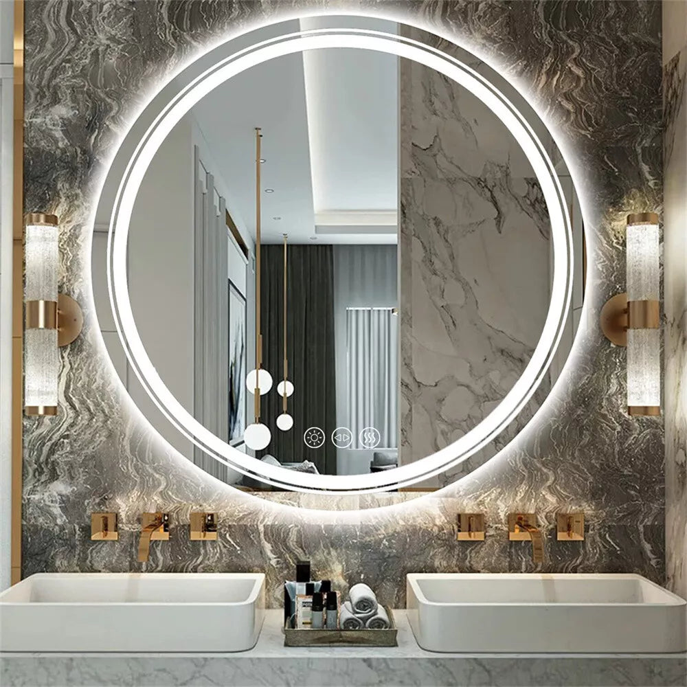 LED Round Mirror Bathroom Vanity Mirror With Lights Anti-fog Dimmable