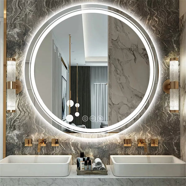 LED Round Mirror Bathroom Vanity Mirror With Lights Anti-fog Dimmable