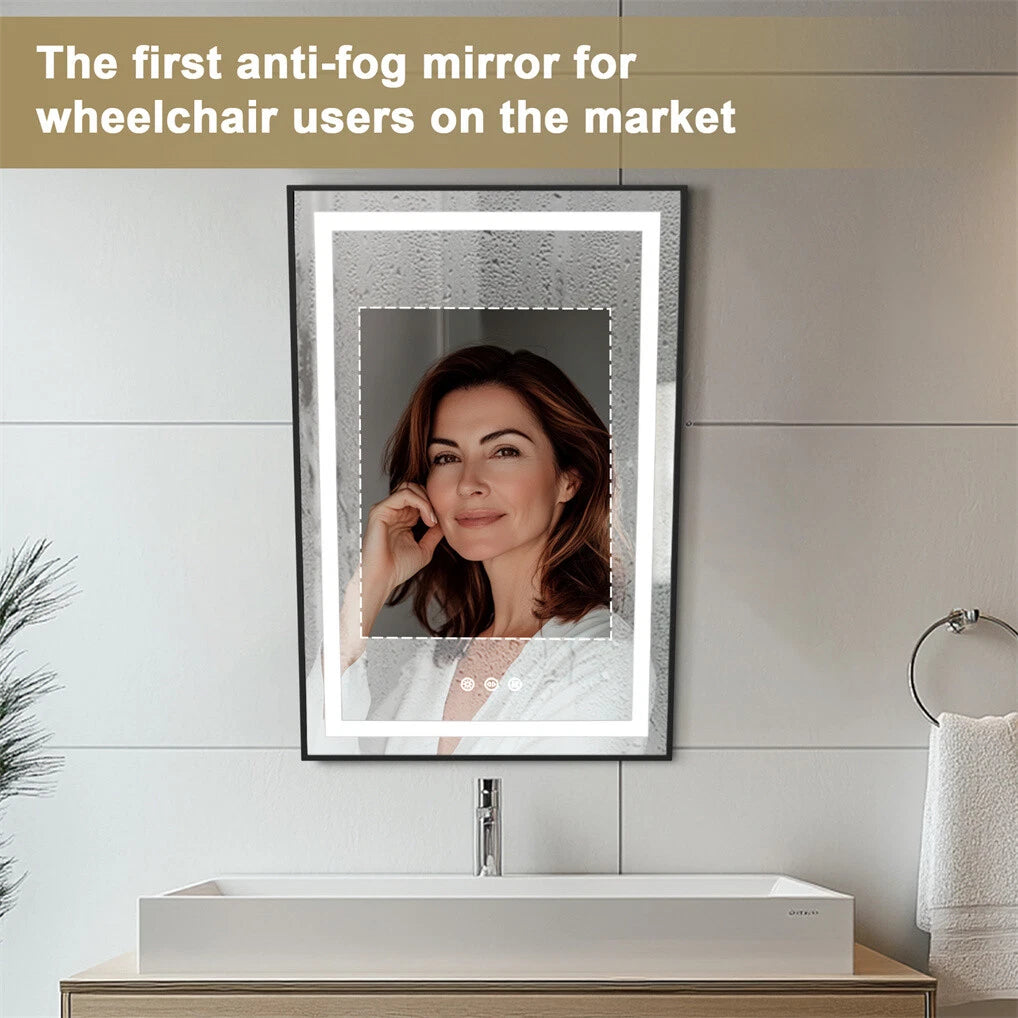 LED Bathroom Mirror with Fixed Tilt Vanity Mirror for Wheelchair Users 24x36inch