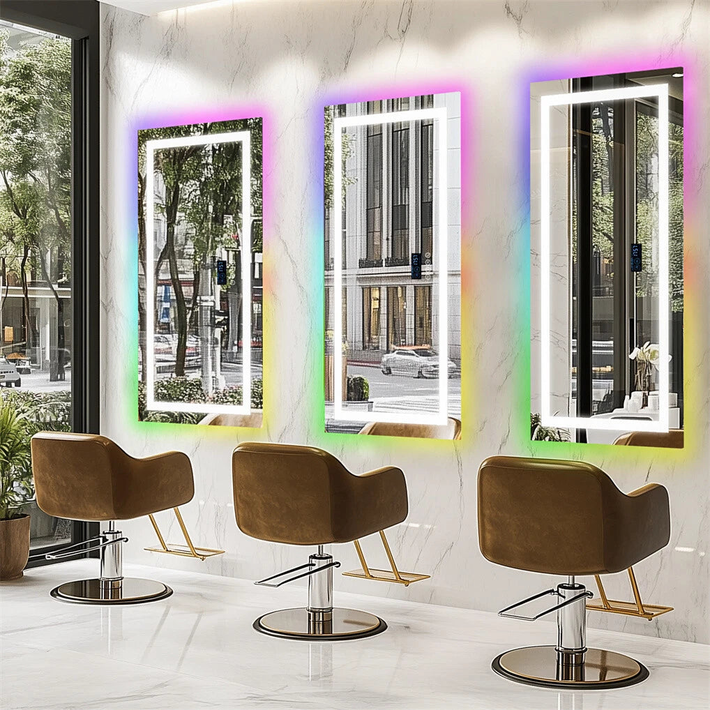 Large Bluetooth LED Bathroom Mirror with Lights+RGB Backlit Anti Fog Vanity Mirror