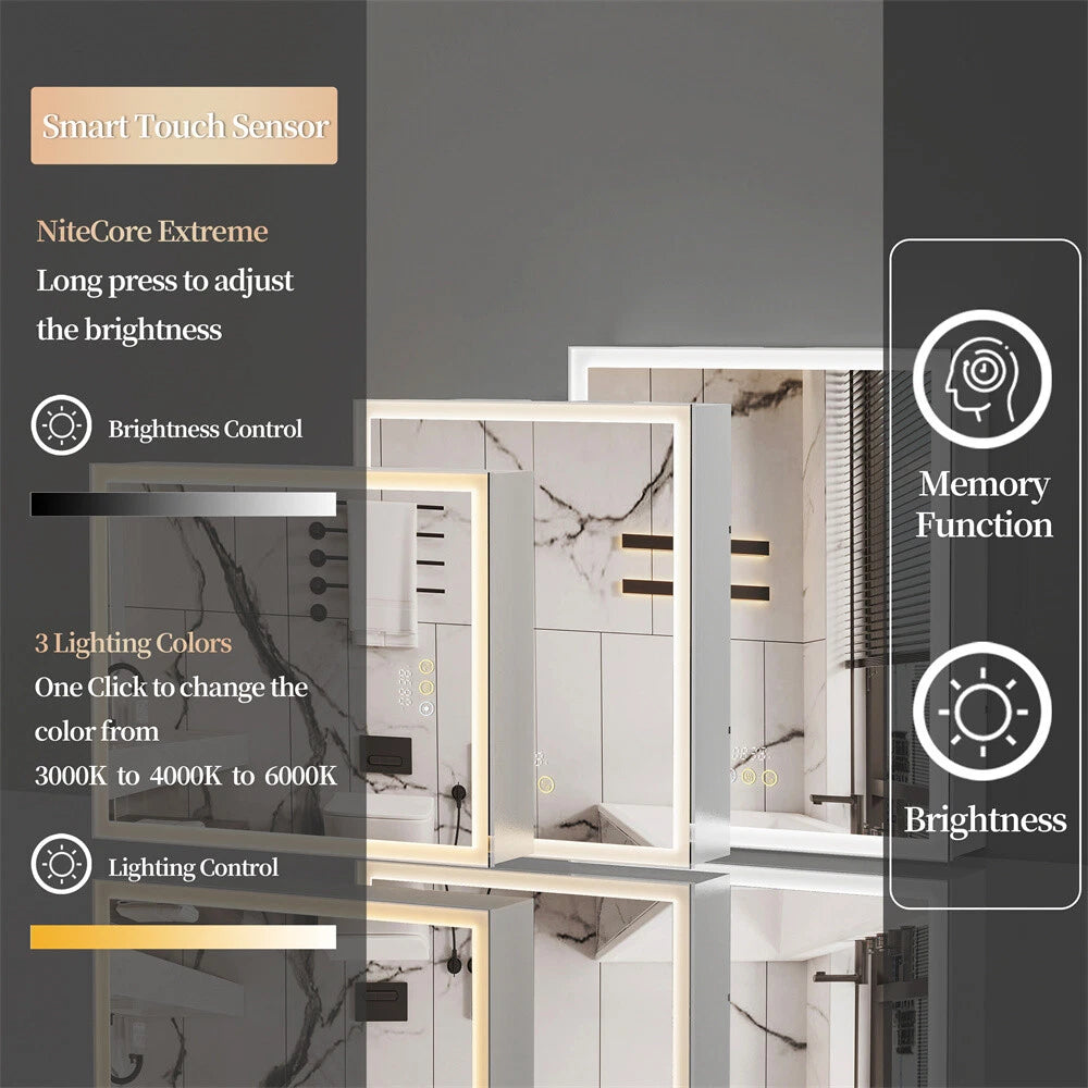 Bluetooth LED Medicine Cabinet with Light Dimmable Wall Mirror Cabinet Storage