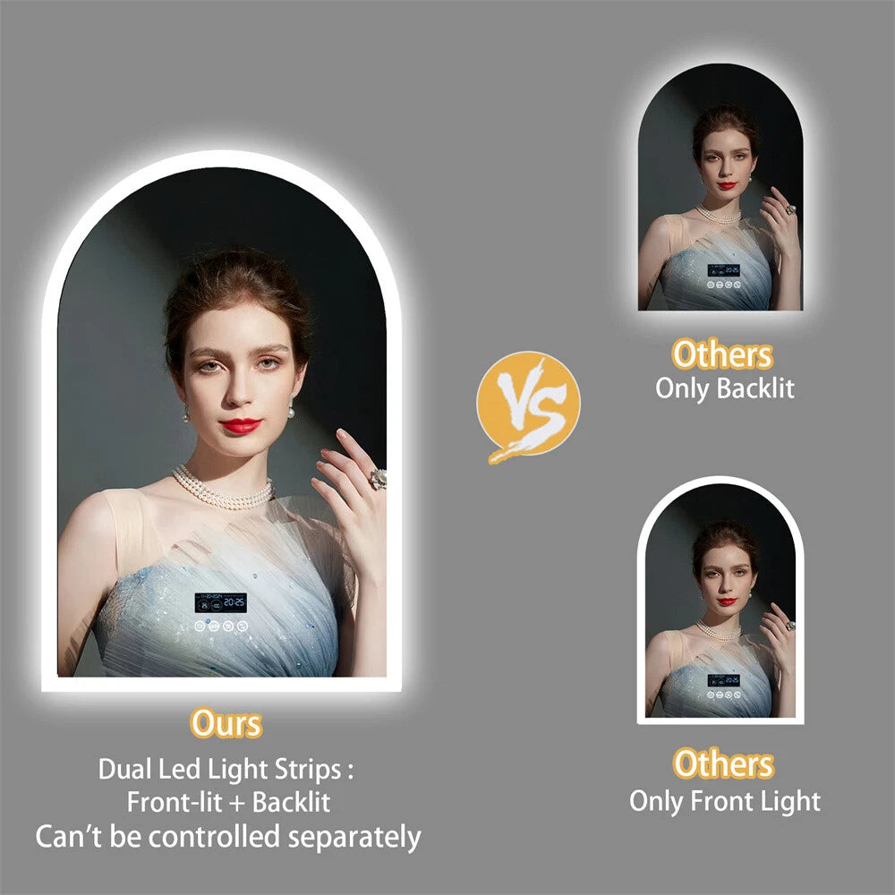 LED Bathroom Lighted Mirror w/ Bluetooth Antifog Dimmable Vanity Digital Display