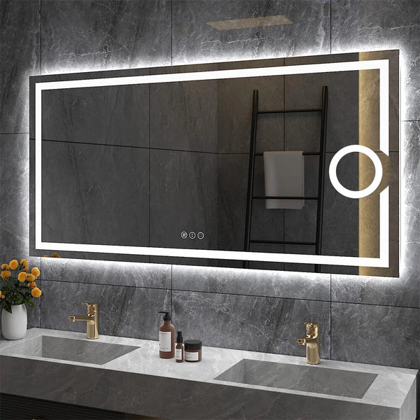 Large LED Bathroom Mirror Wall Mounted Vanity Touch Dimmable Magnifying Mirrors