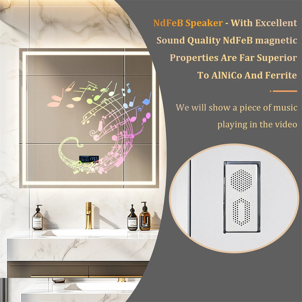 LED Bathroom Mirror Frontlit & Backlit Bluetooth Speaker Anti-Fog Dimmable 32"
