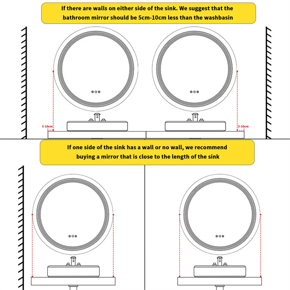 Round Bathroom HD Vanity Mirror RGB Multicolor Backlit+Adjustable Front-Lighted