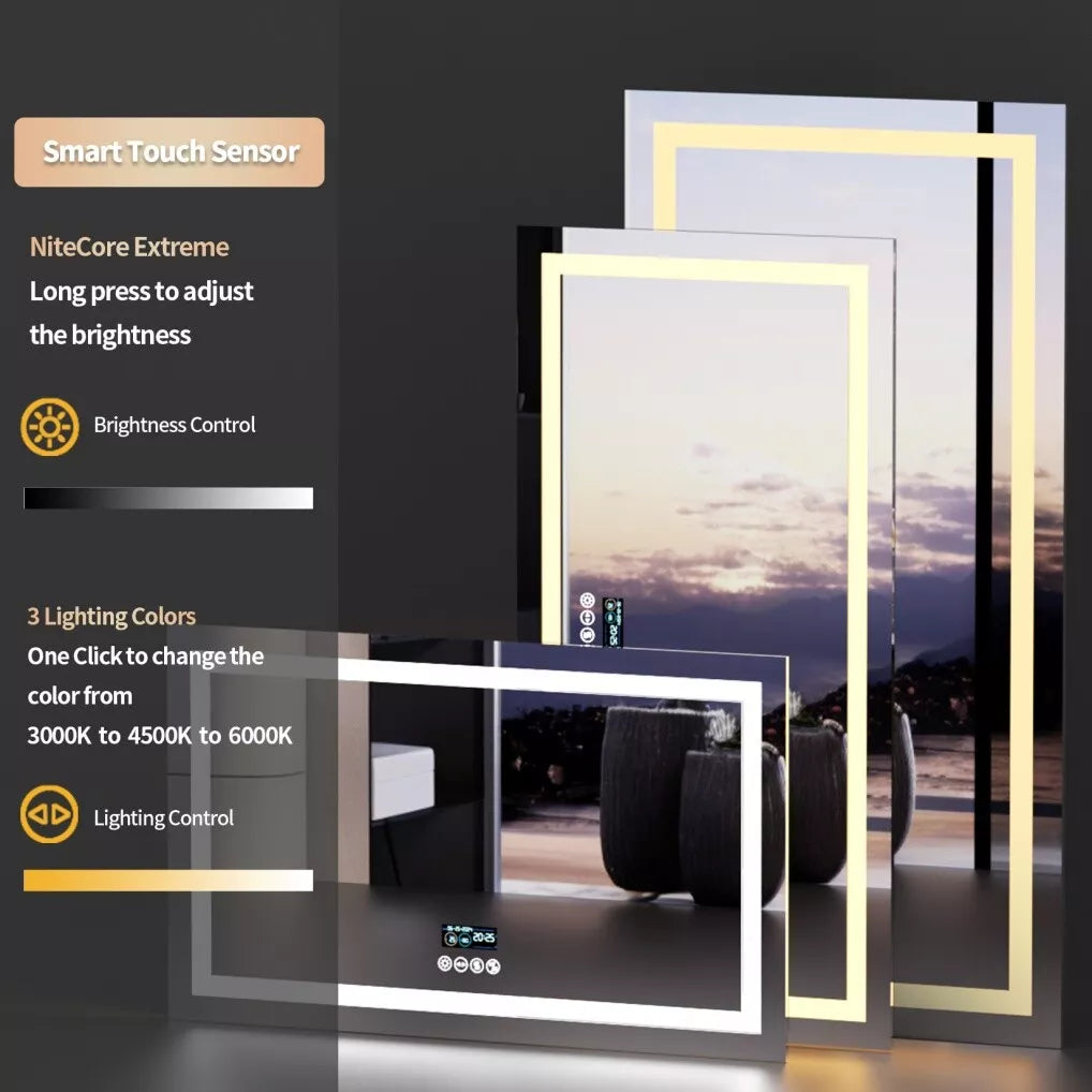 Large LED Bluetooth Mirror Bathroom Vanity Mirror Anti-Fog, Dimmable,HD 71x32 in