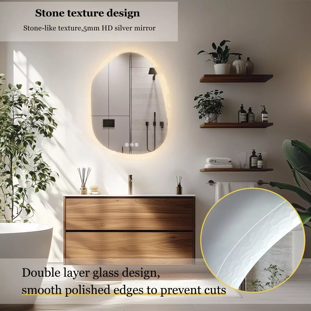 LED Mirror Bathroom Wall Vanity Mirrors Dimmable Tempered Glass Irregular