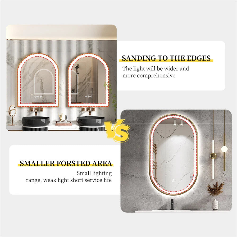 illuminated Gold LED Bathroom Mirror with Aluminum Framed for Vanity Dimmable HD