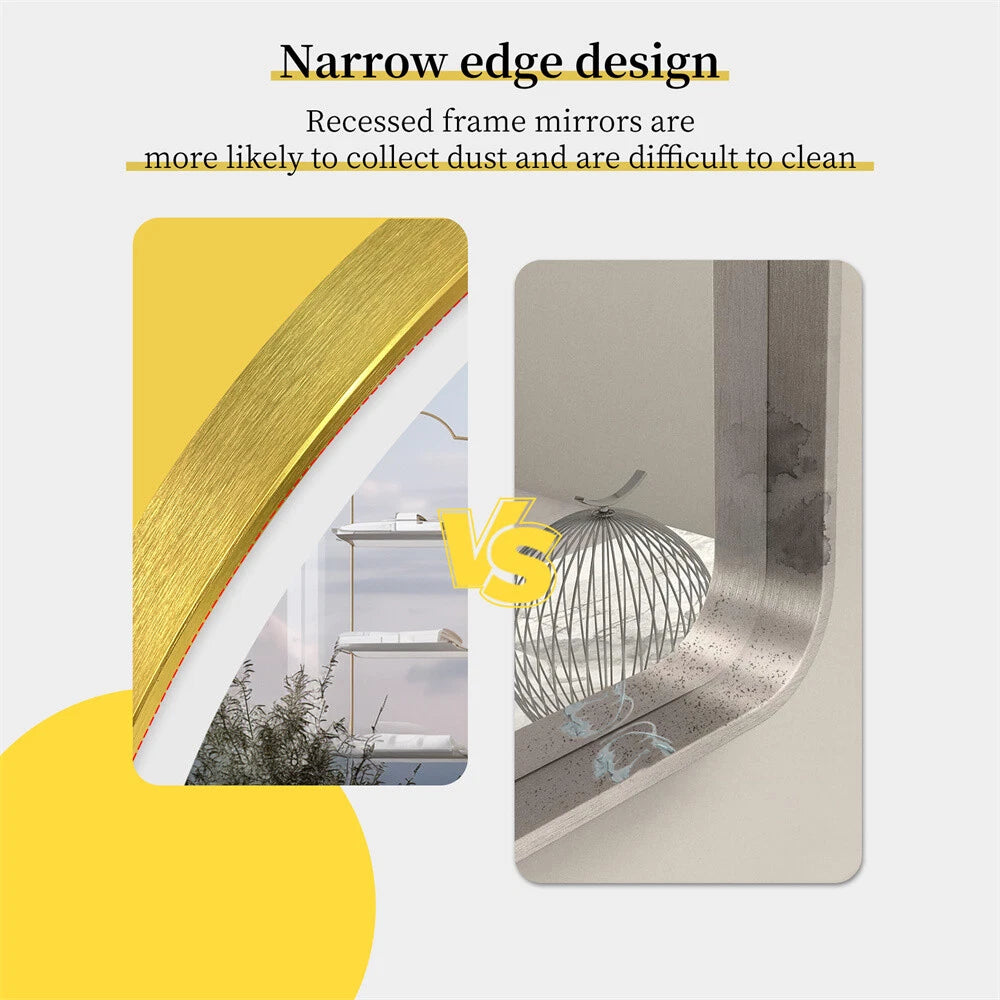 New Round LED Bathroom Mirror Gold Aluminum Frame Dimming Vanity Mirror Anti Fog