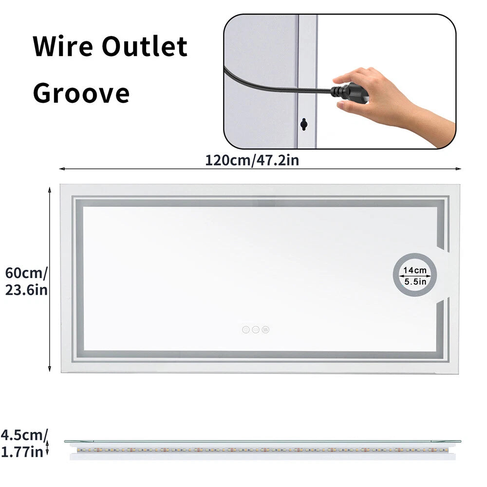 Large LED Bathroom Mirror Wall Mounted Vanity Touch Dimmable Magnifying Mirrors