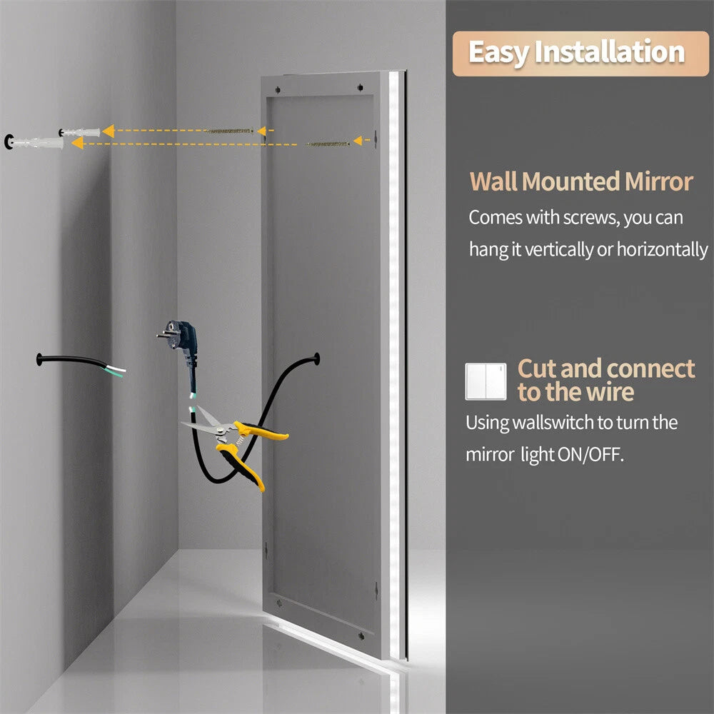 Bathroom Mirror with Front+Backlit Lights Dimmable Wall Vanity Mirrors Anti-Fog