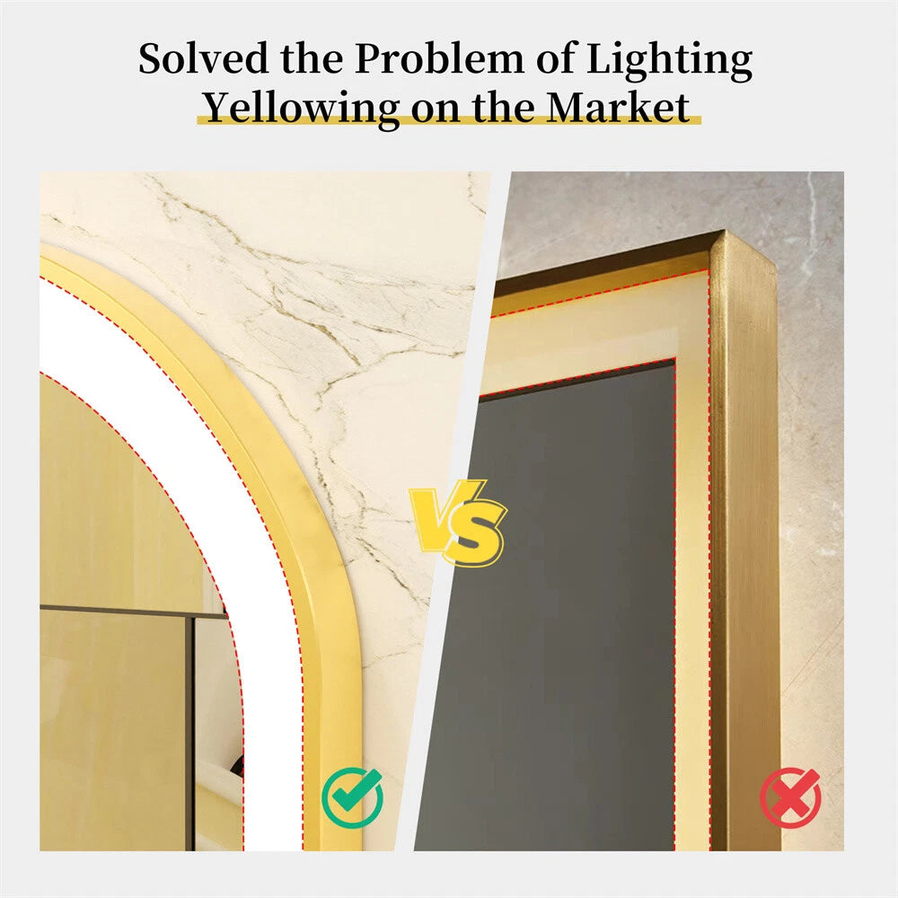Gold LED Bathroom Mirror with Lights HD Makeup Vanity Mirrors Anti Fog Ul Listed