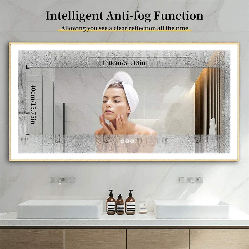 Large LED Bathroom Mirrors Front Light Gold Aluminum Framed Vanity Mirror