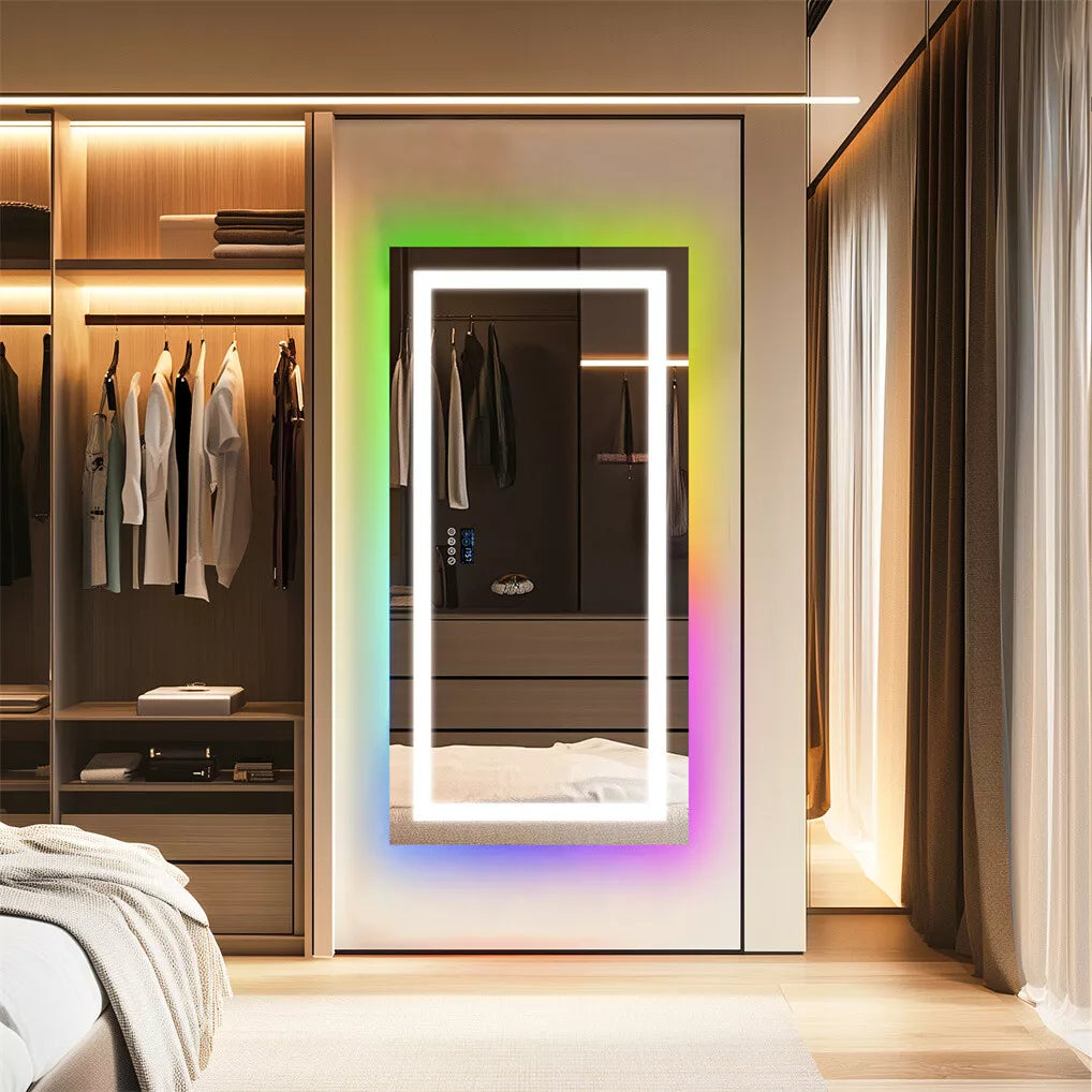 Large Bluetooth LED Bathroom Mirror with Lights+RGB Backlit Anti Fog Vanity Mirror