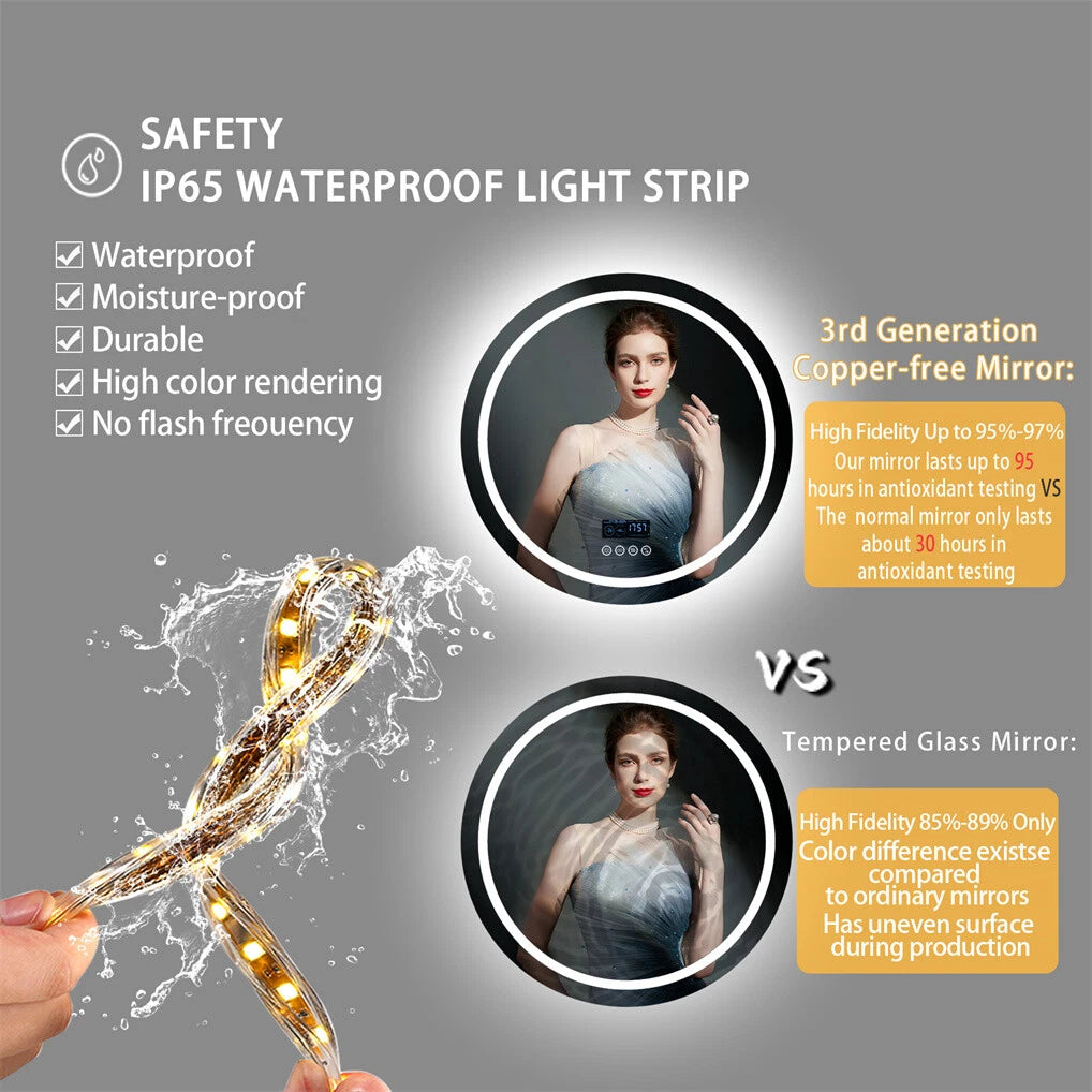 Anti-fog Bathroom Mirror Vanity Mirror with Light Bluetooth HD LED Makeup Mirror