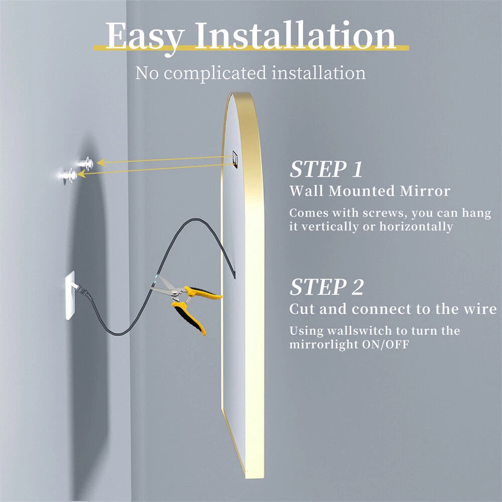 illuminated Gold LED Bathroom Mirror with Aluminum Framed for Vanity Dimmable HD