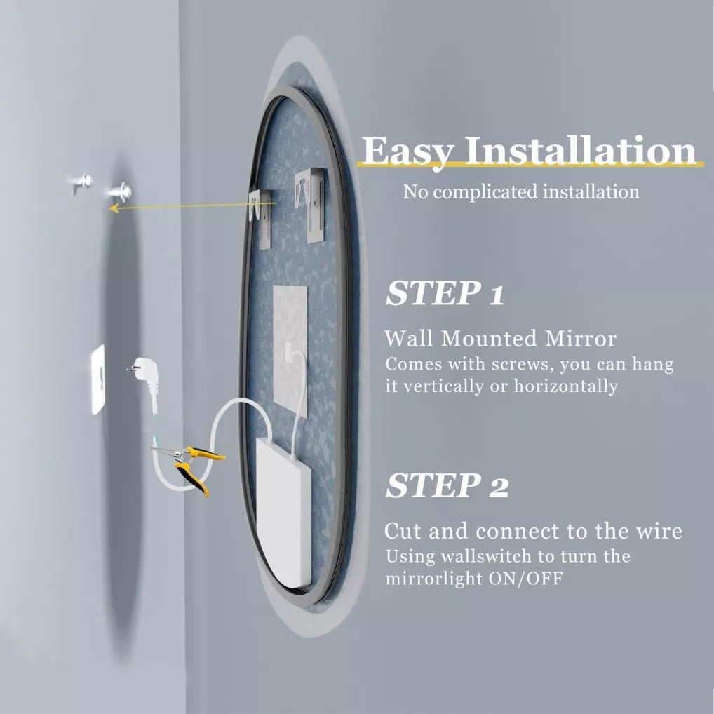 LED Mirror Bathroom Wall Vanity Mirrors Dimmable Tempered Glass Irregular
