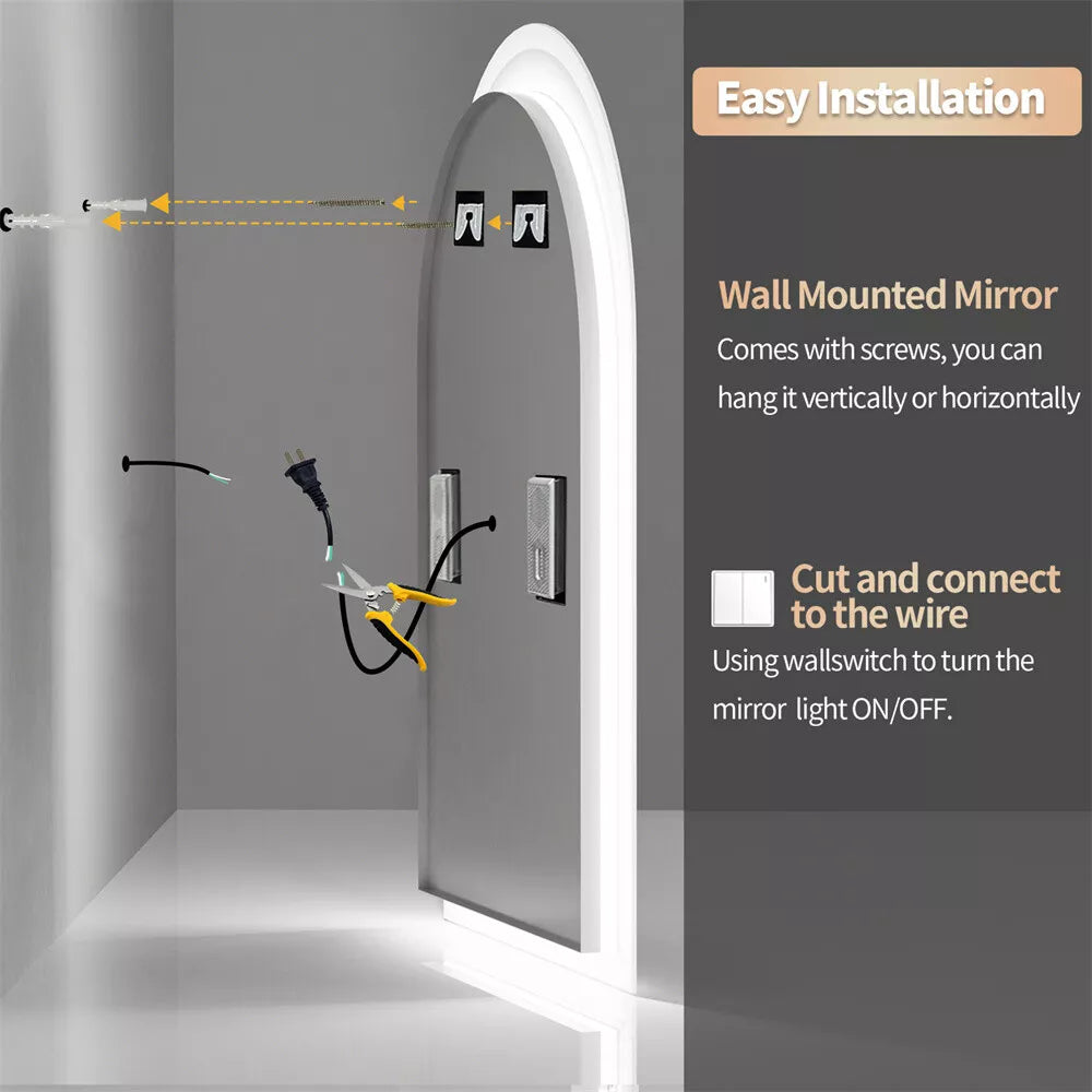 LED Bathroom Lighted Mirror w/ Bluetooth Antifog Dimmable Vanity Digital Display