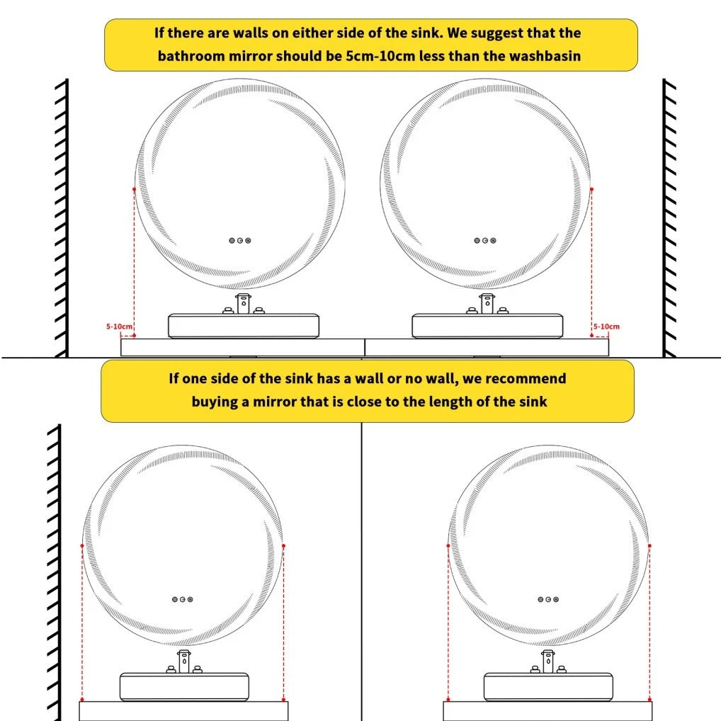 Illuminated Bathroom Wall Mirror Round LED Vanity Makeup Mirror Stepless Dimming