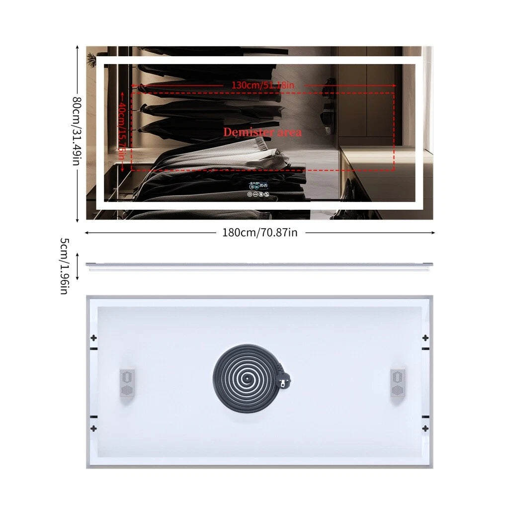 Large LED Bluetooth Mirror Bathroom Vanity Mirror Anti-Fog, Dimmable,HD 71x32 in
