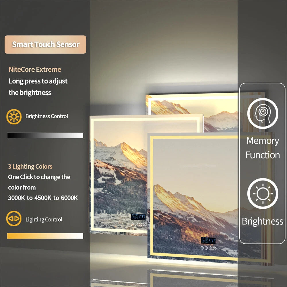 LED Bathroom Mirror Frontlit & Backlit Bluetooth Speaker Anti-Fog Dimmable 32"