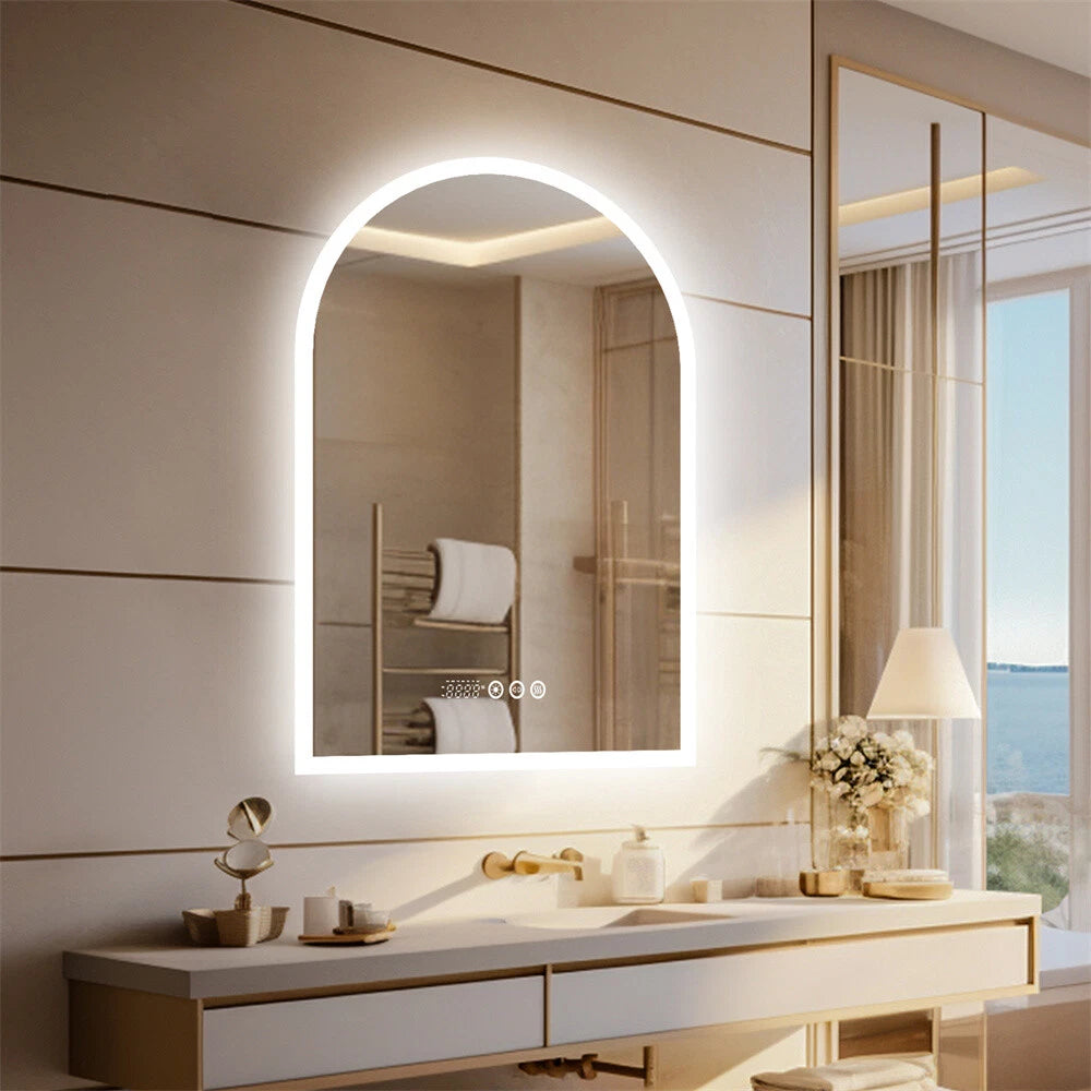 Backlit Bathroom Mirror Arched Wall Vanity Mirror 3 Color Lights Anti-fog Makeup