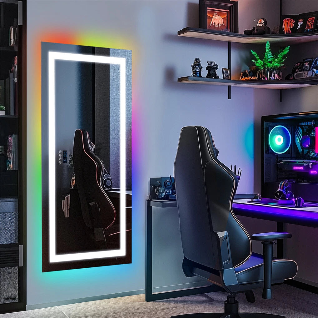 Large Bluetooth LED Bathroom Mirror with Lights+RGB Backlit Anti Fog Vanity Mirror