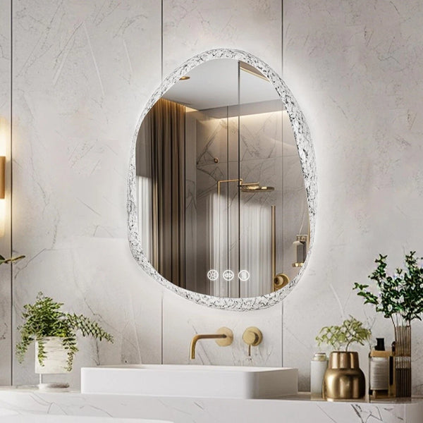 LED Mirror Bathroom Wall Vanity Mirrors Dimmable Tempered Glass Irregular