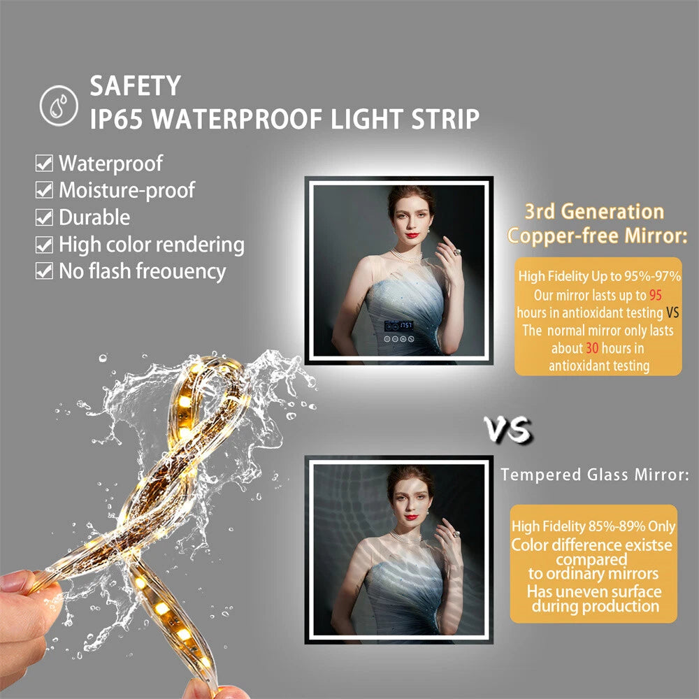 LED Bathroom Mirror Frontlit & Backlit Bluetooth Speaker Anti-Fog Dimmable 32"