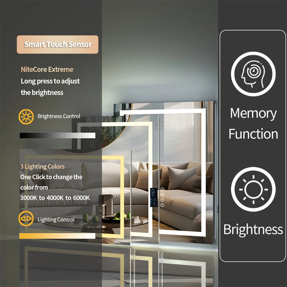 Anti-fog LED Lighted Bathroom Mirror with Bluetooth Speaker Front-lit Backlight