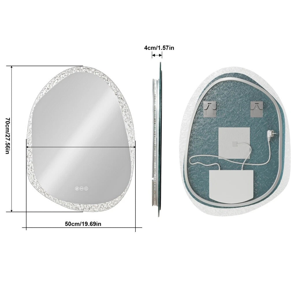 LED Mirror Bathroom Wall Vanity Mirrors Dimmable Tempered Glass Irregular
