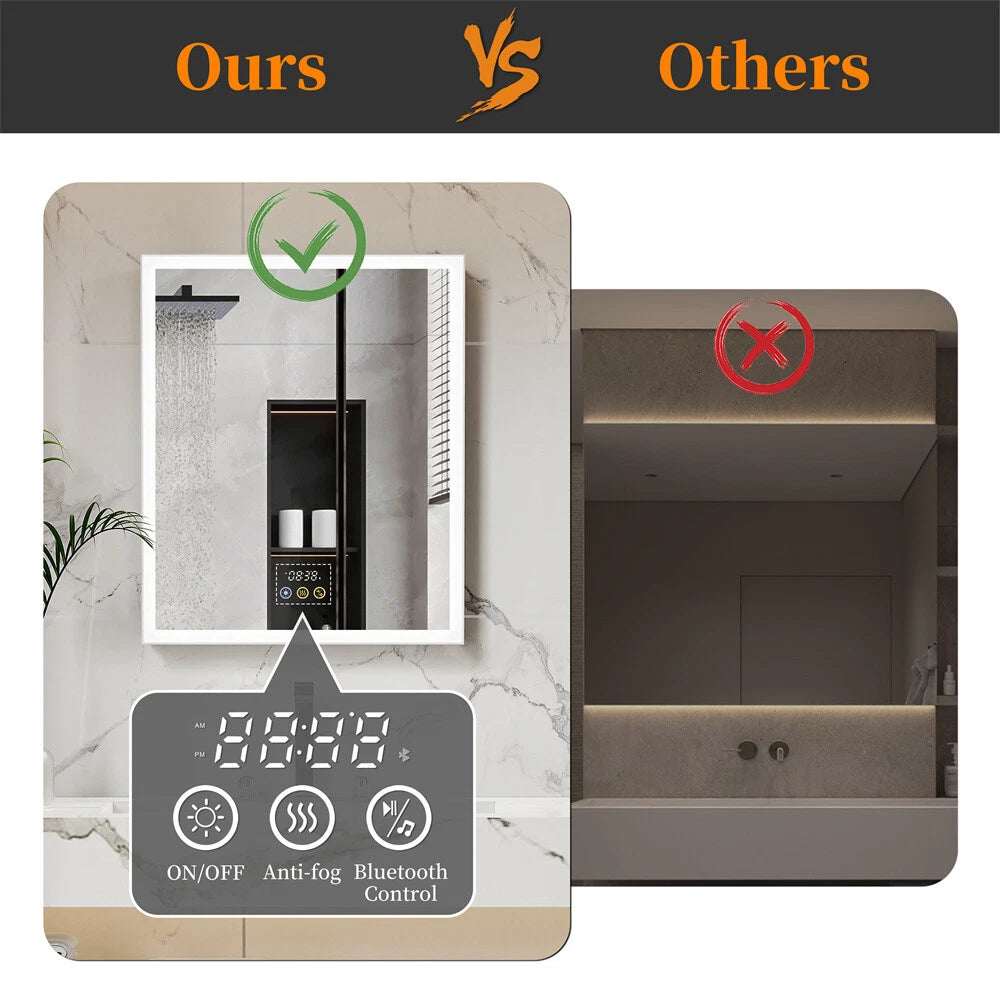 Bluetooth LED Medicine Cabinet with Light Dimmable Wall Mirror Cabinet Storage