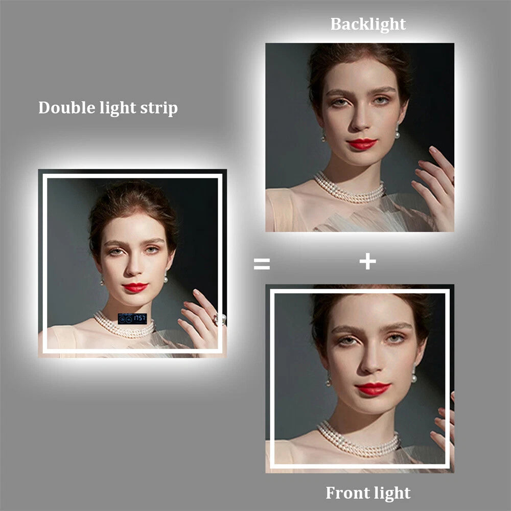 LED Bathroom Mirror Frontlit & Backlit Bluetooth Speaker Anti-Fog Dimmable 32"
