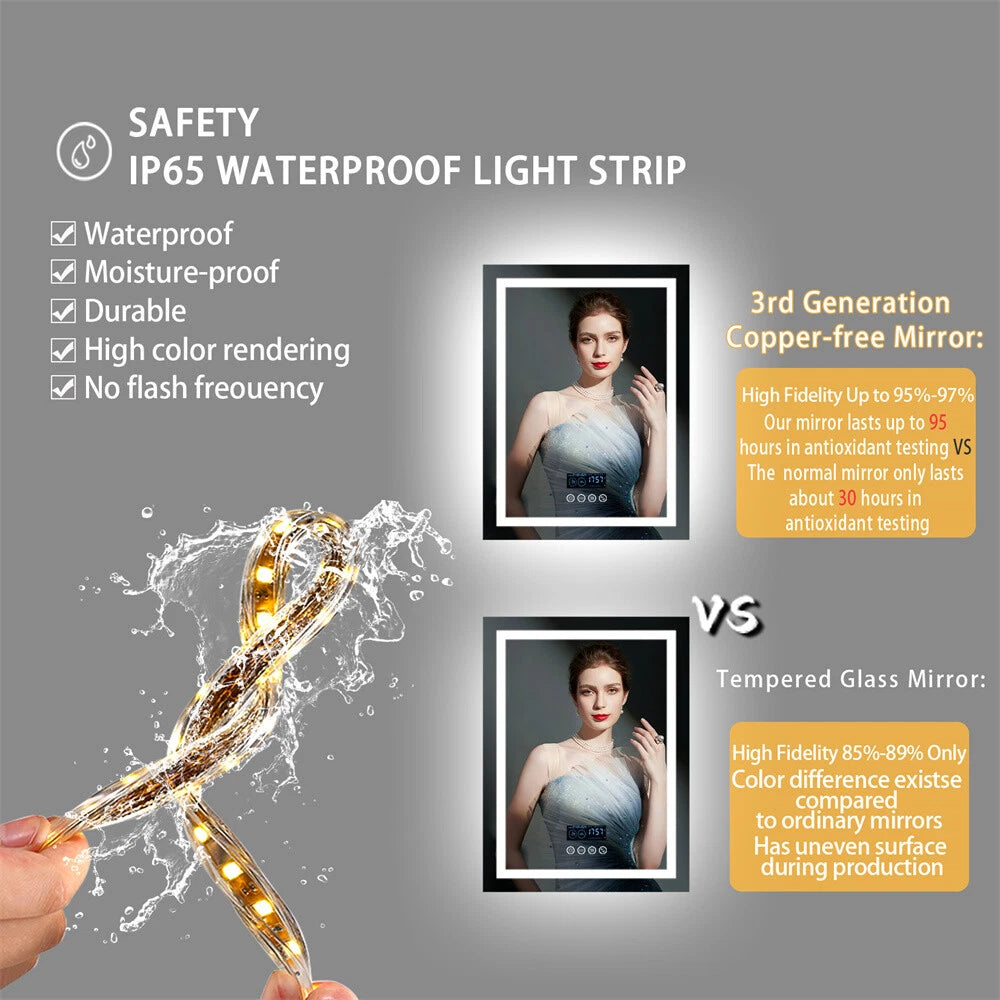 Anti-fog LED Lighted Bathroom Mirror with Bluetooth Speaker Front-lit Backlight