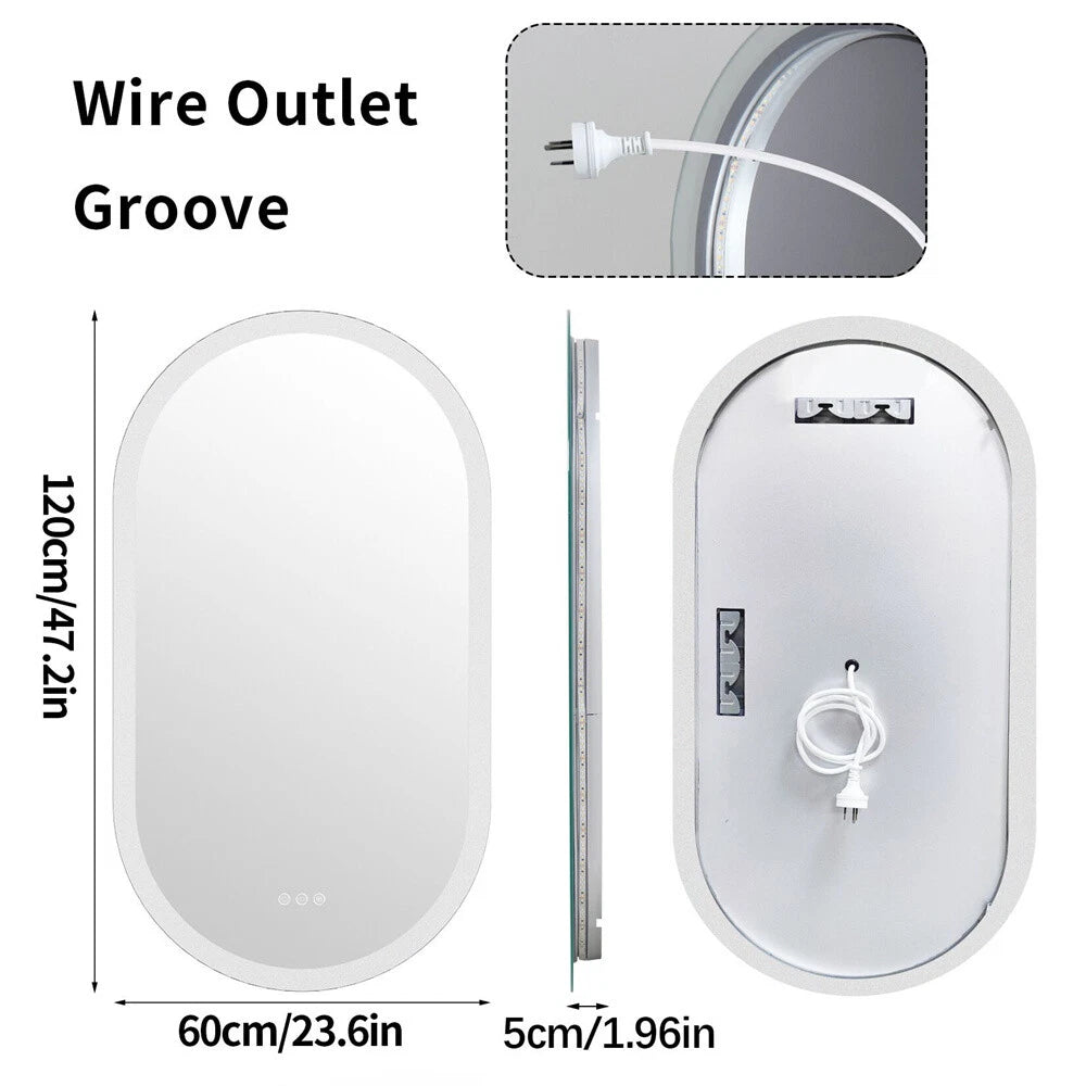 Stepless Dimming Illuminated LED Bathroom Mirror Vanity Makeup Wall Mounted Oval