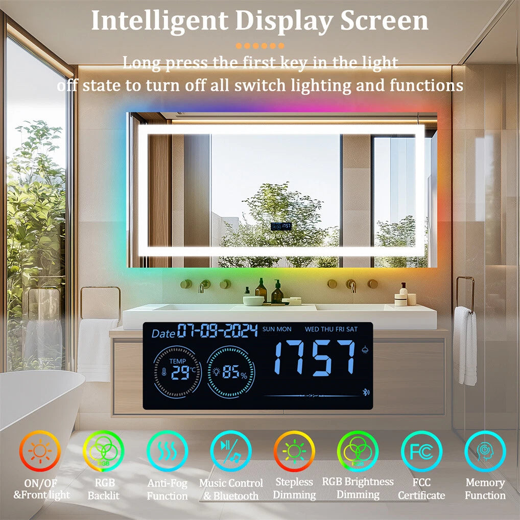 LED Bathroom Mirror with Lights Bluetooth Wall Mirrors Anti-Fog Dimmable