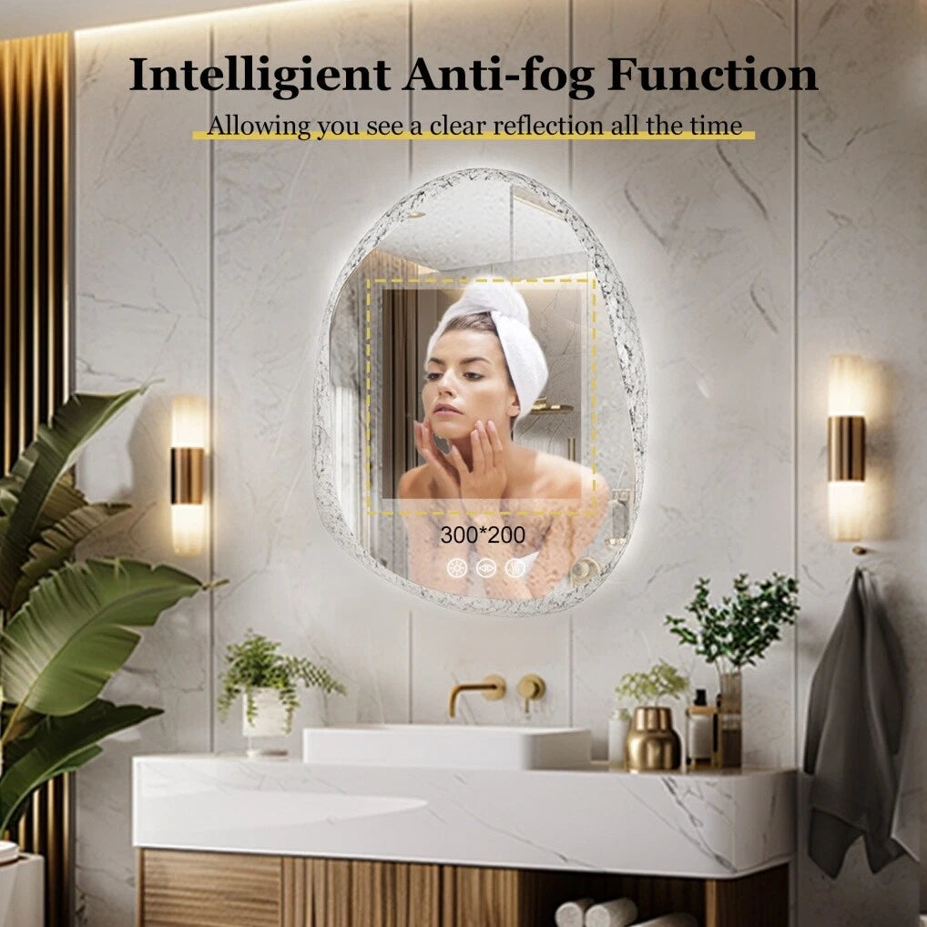 LED Mirror Bathroom Wall Vanity Mirrors Dimmable Tempered Glass Irregular