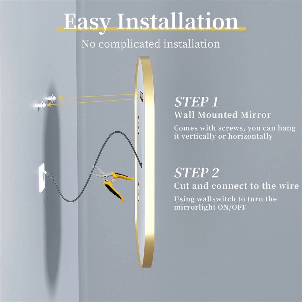 Gold LED Bathroom Mirror with Lights HD Makeup Vanity Mirrors Anti Fog Ul Listed