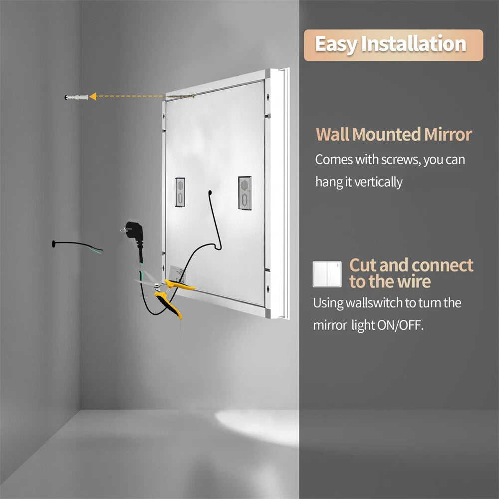 LED Bathroom Mirror Frontlit & Backlit Bluetooth Speaker Anti-Fog Dimmable 32"