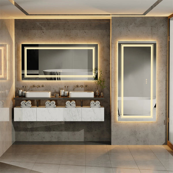 Bathroom Mirror with Front+Backlit Lights Dimmable Wall Vanity Mirrors Anti-Fog