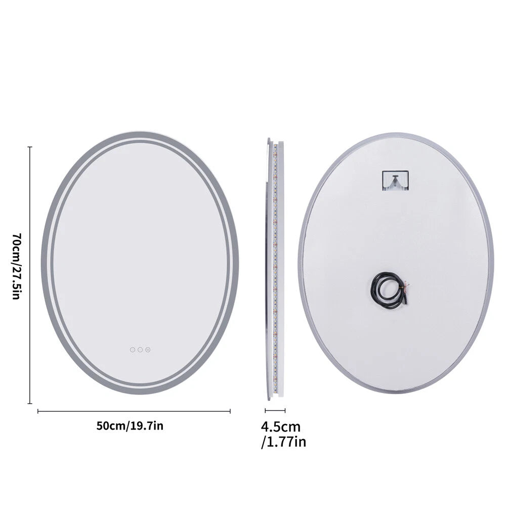 Large Oval LED Bathroom Vanity Mirror with 3 Color lights Dimmable Memory Smart