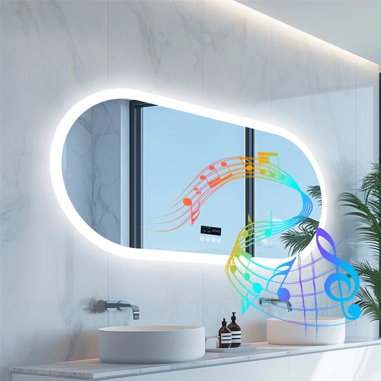 Large Bluetooth LED Bathroom Mirror Wall Vanity Mirror Dimmable Anti-fog Touch