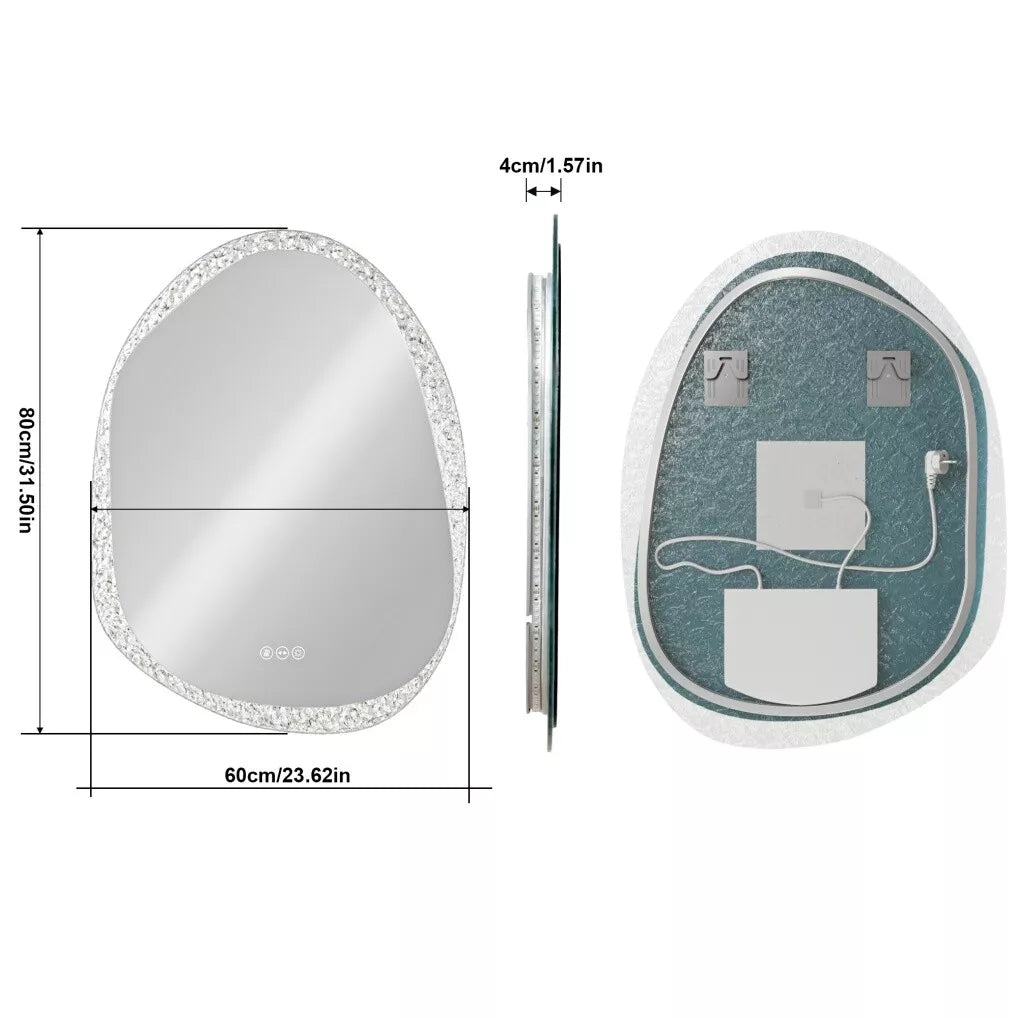 LED Mirror Bathroom Wall Vanity Mirrors Dimmable Tempered Glass Irregular