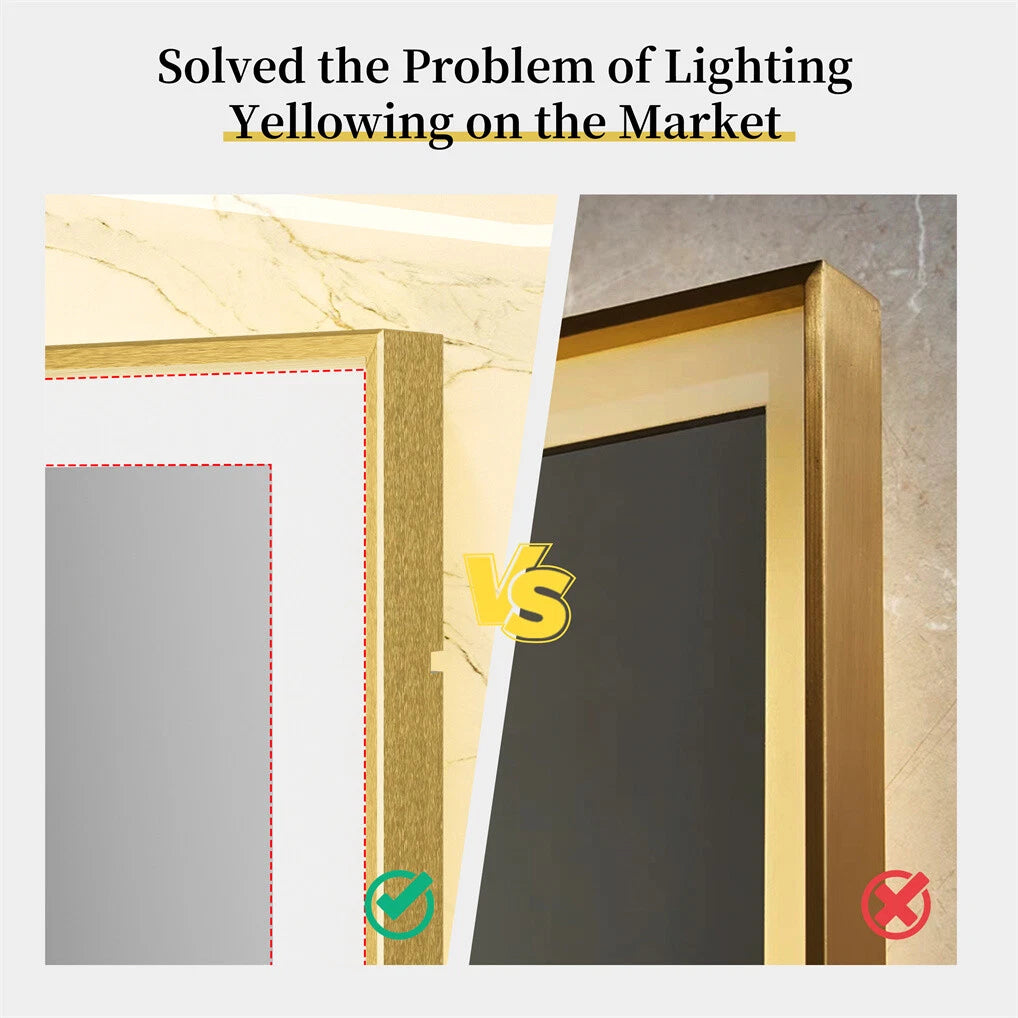 Large LED Bathroom Mirrors Front Light Gold Aluminum Framed Vanity Mirror