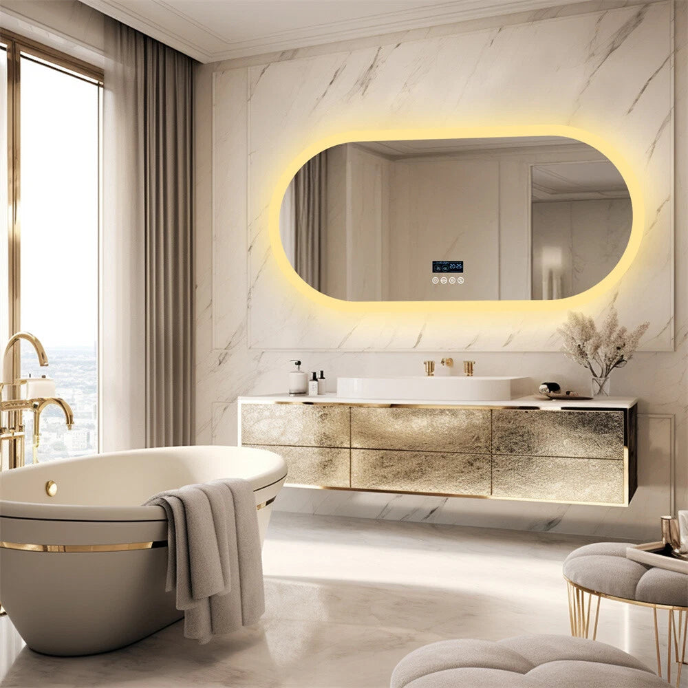 Large Bluetooth LED Bathroom Mirror Wall Vanity Mirror Dimmable Anti-fog Touch
