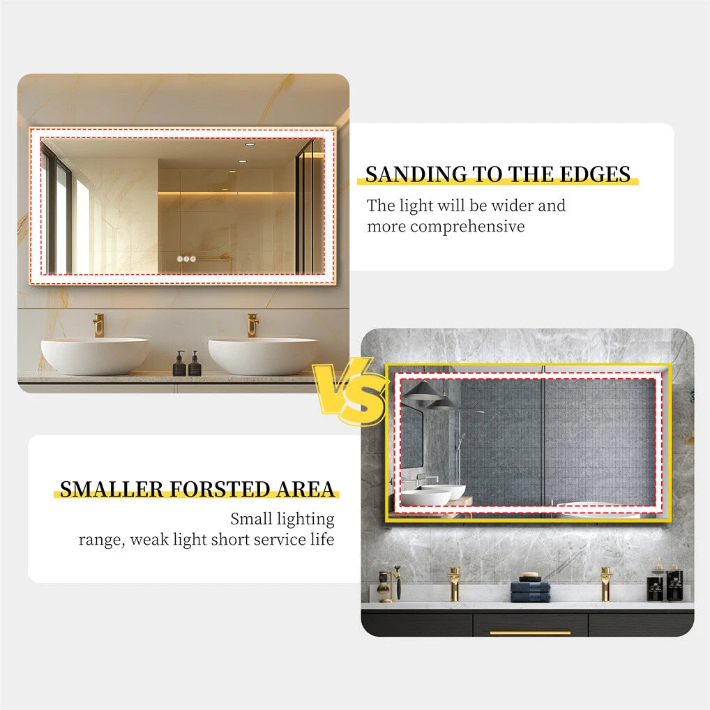 Large LED Bathroom Mirrors Front Light Gold Aluminum Framed Vanity Mirror