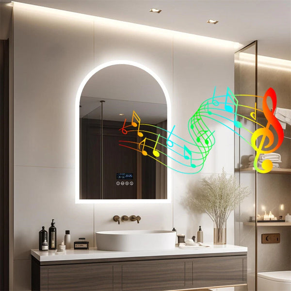 LED Bathroom Lighted Mirror w/ Bluetooth Antifog Dimmable Vanity Digital Display