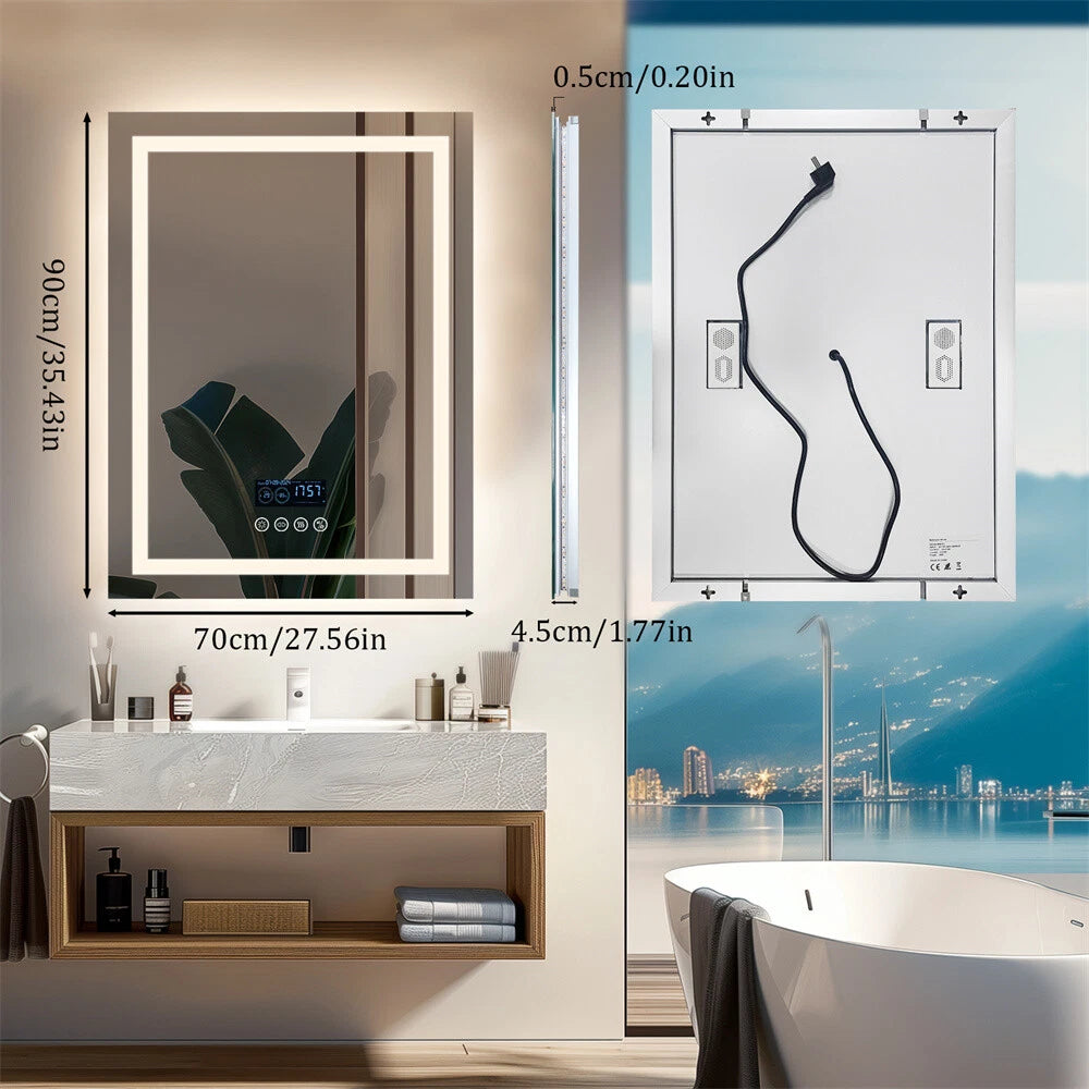 Anti-fog LED Lighted Bathroom Mirror with Bluetooth Speaker Front-lit Backlight