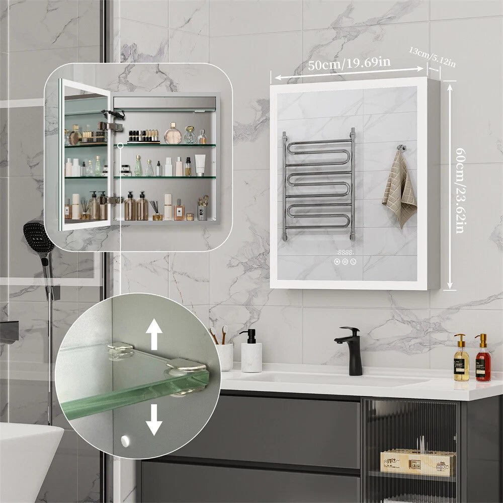 Bluetooth LED Medicine Cabinet with Light Dimmable Wall Mirror Cabinet Storage